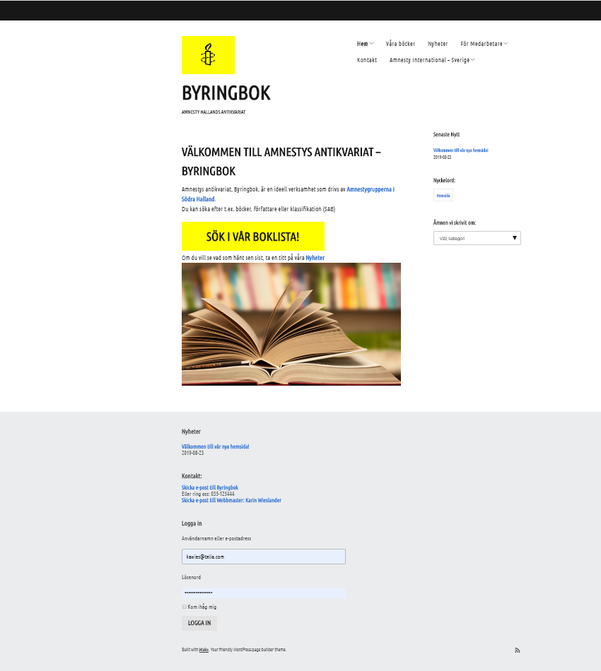 Amnesty Halland bookstore screenshot and link